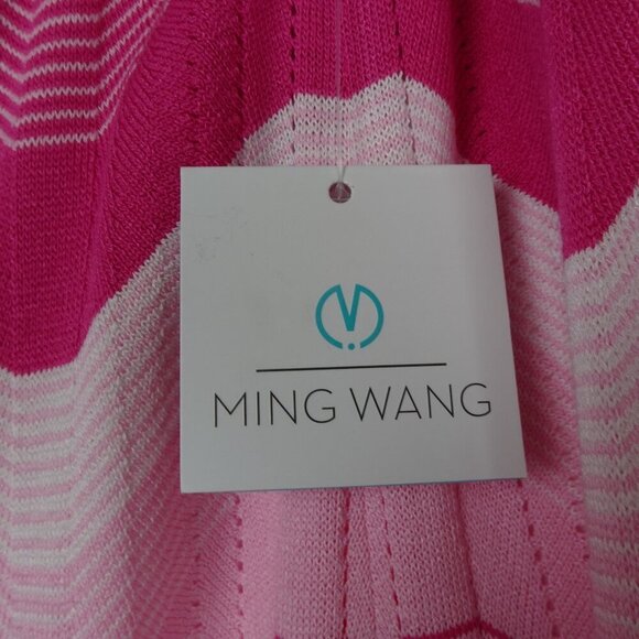 Ming Wang Midi Pencil Skirt Size L Pink Chevron Knit Scalloped Hem Lined - Picture 6 of 11